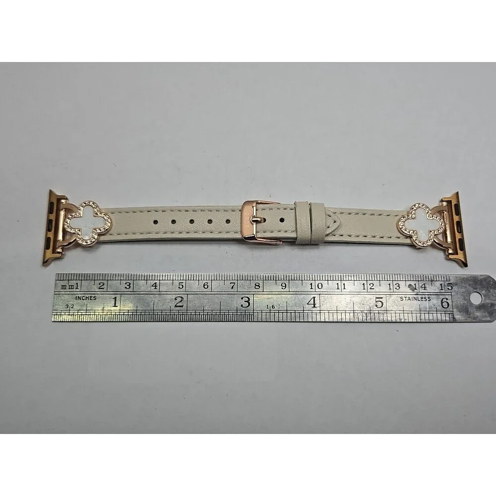 BCBG Apple Watch Cream Band White Clover Rhinestone 38 40 41mm Rose Gold Tone